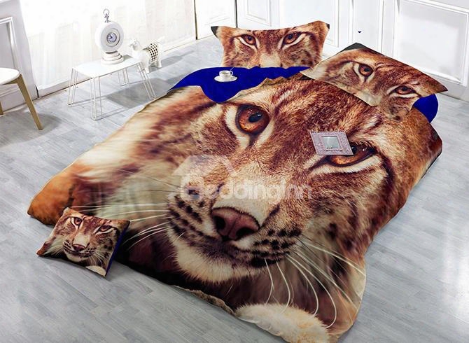 Powerful Crouched Tiger Print Satin Drill 4-piece Duvet Cover Sets