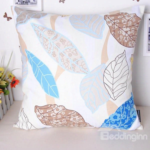 Refreshed Simple Leaves Printing Cotton Throw Pillowcase