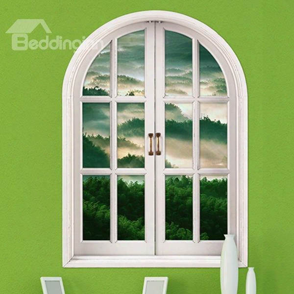 Rol Ling Mountains Covered In Green Trees Window View Removable 3d Wall Stickers