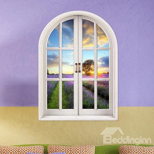 Romantic Lavender Fields Window View Removable 3d Wall Stickers