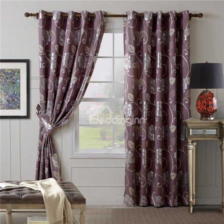 Romantic Purple Floral Pattern Quality Grommet Top Curtain