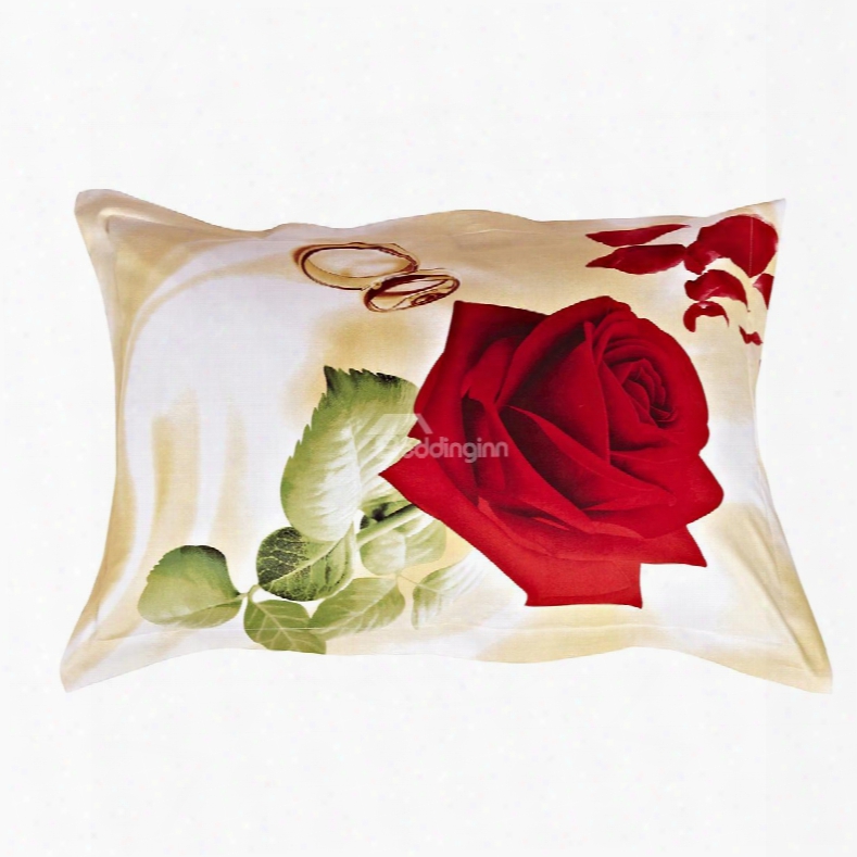 Romantic Style Bright Love Rose One Pair Cotton Pillowcases