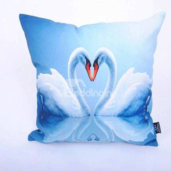 Romantic Swan Couple Elegant Blue Digital Printing Throw Pillowcase