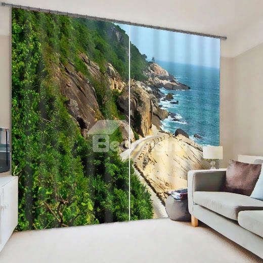 Seaside Scenery Print 3d Blackout Curtain