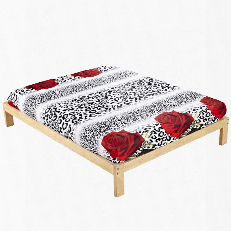 Sexy Red Rose And Leopard Print Cotton Fitted Sheet