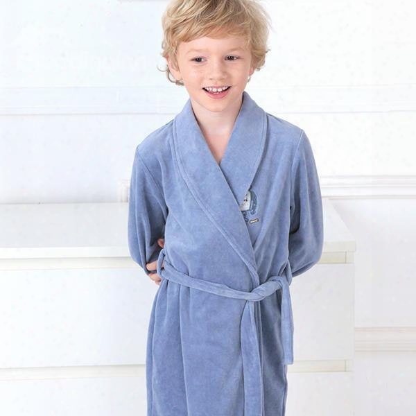 Simole Style Robot Embroidered Kids Robe