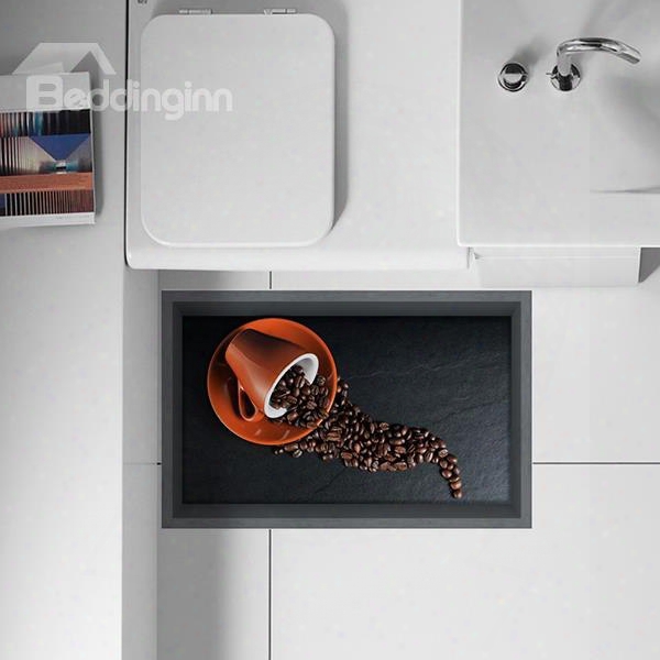 Spilled Coffee Beans From Coffee Cups Removable Kitchen 3d Floor Sticker