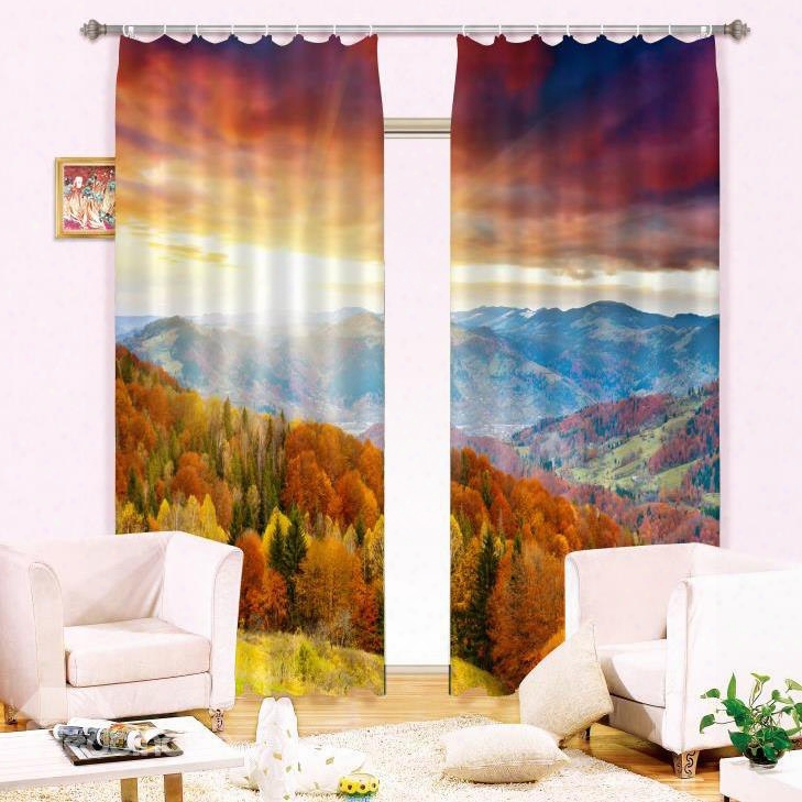 Splendid Forest Mountain Natural Scenery 2 Pieces Custom Living Room 3d Curtain