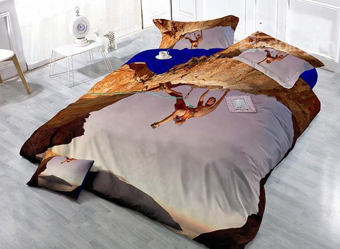 Strong Climbing Man Print Satin Drill 4-piece Duvet Cover Sets