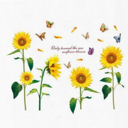 Sunflowers And Butterflies Sofa/tv Background Waterproof Wall Stickers