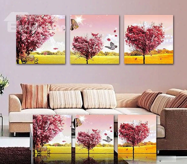 Sunny Autumn Scenery Maple Tree 3-piece Crystal Film Art Wall Print