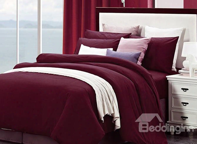 Super Cozy Pure Wine Red 4-piece Duvet Cover Sets