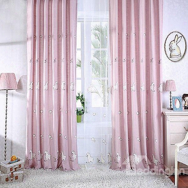 Super Cute Sheep And Rabbits Pattern Grommet Top Curtain And Sheer