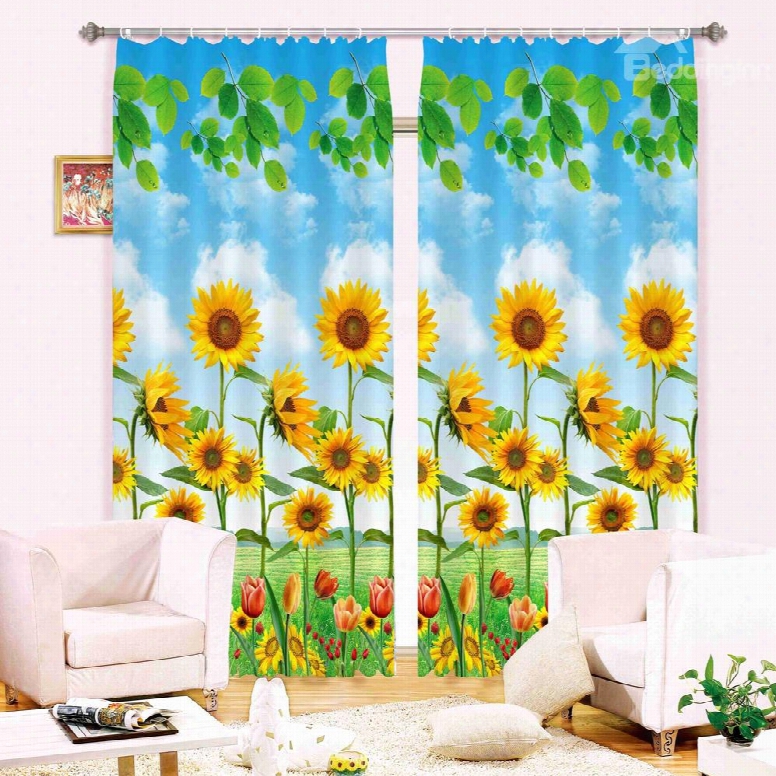 Super Pretty Sunflowers Print 3d Blackout Curtain