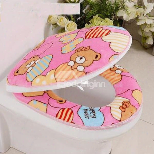 Thicken Warmth Cute Bear 2-piece Set Toilet Seat Covers