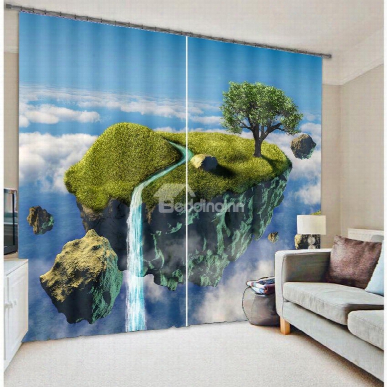 Top Of Mountain With White Clouds High Quality Polyester 3d Scenery Custom Curtain