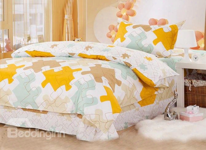 Trendy Puzzle Pattern Kids Cotton Duvet Cover Set