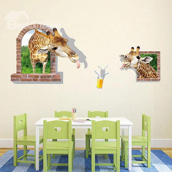 Two Giraffes Trying To Dink Juice 3d Wall Stickers