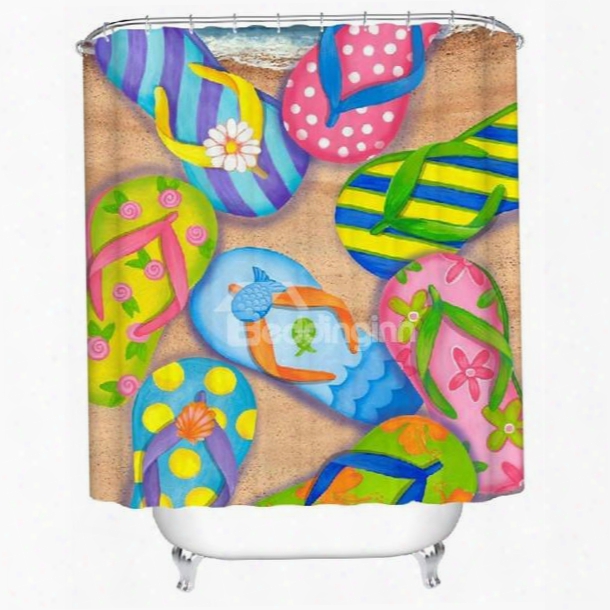 Unique Colorful Beach Sandal Print Shower Curtain