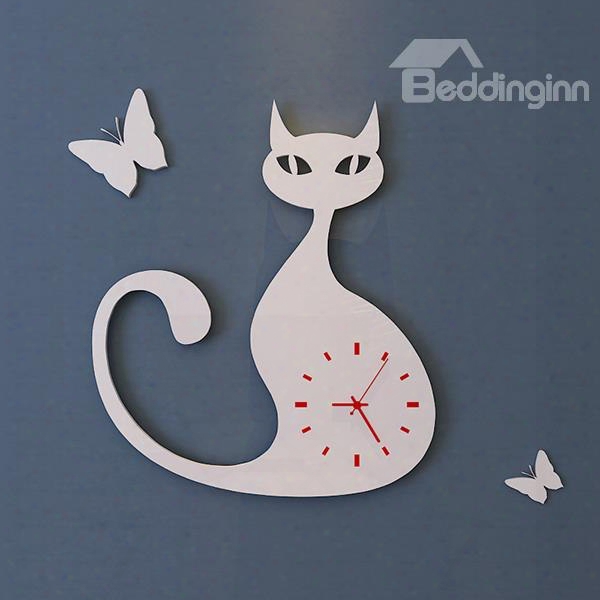 Unique Long Tail Cat Design 3 Colors Decorative Wall Clock