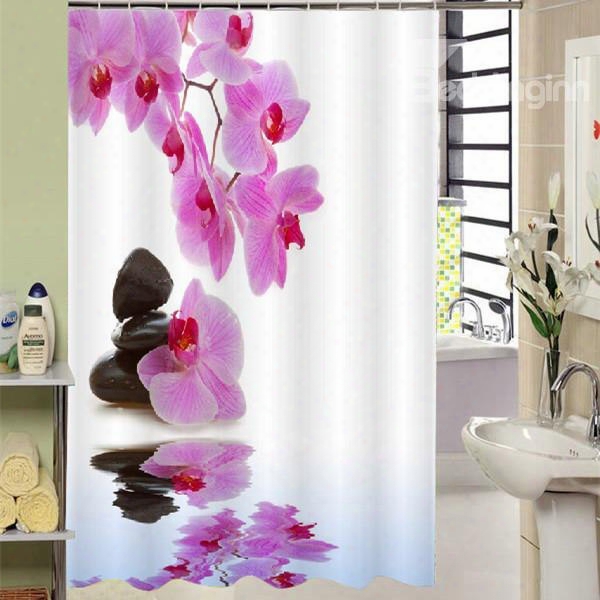 Unique Rd Fringed Iris And Black Stone Printing 3d Shower Curtain