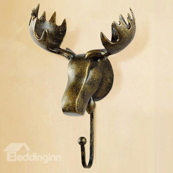Vintage Decorative 3d Animal Design Elk Head Resin 3-color Wall Hook