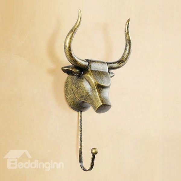 Vintage Decorative 3d Animal Design Ox Head Resin 3-color Wall Hook