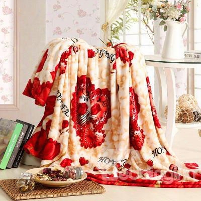 Warm Comfy Flower Print Coral Fleece Blanket