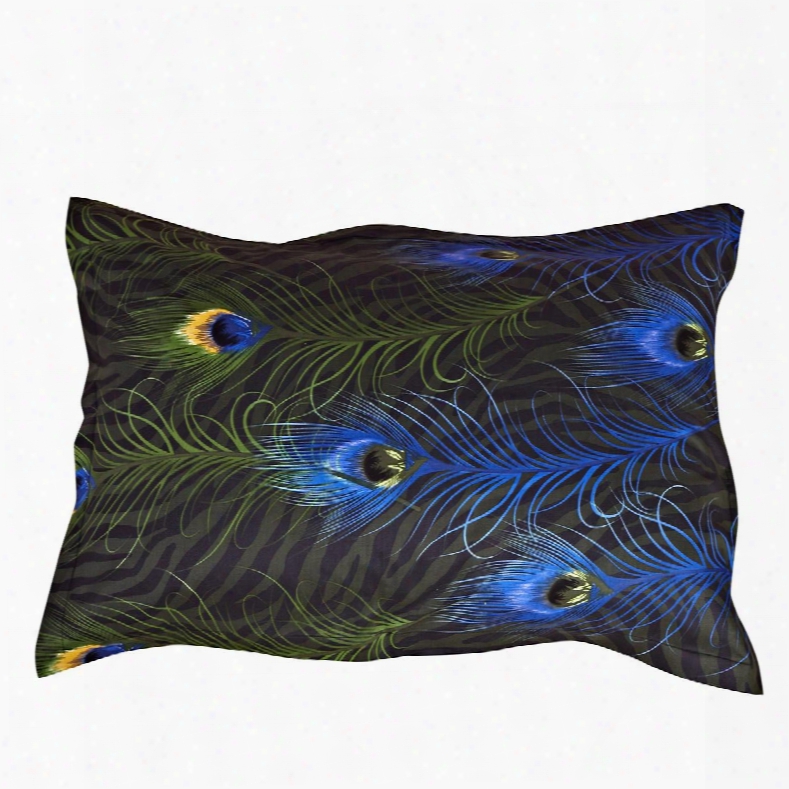 Wonderful Peacock Feather Printing One Pair Cotton Pillowcases