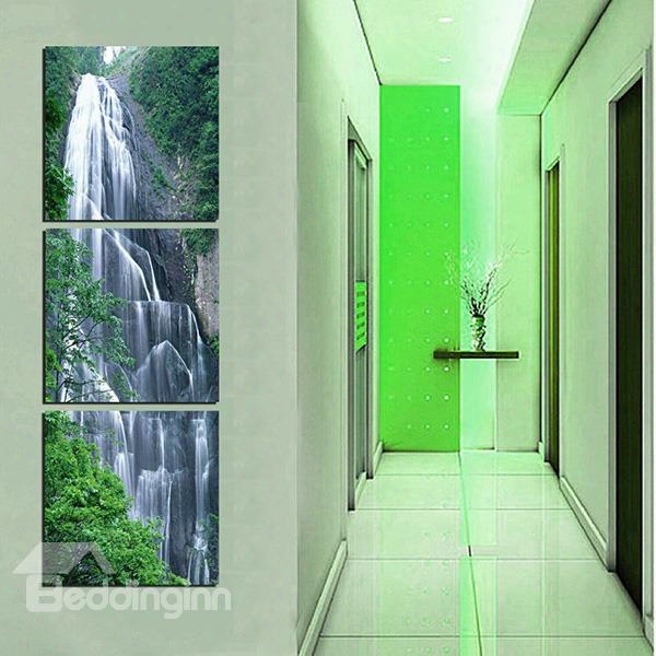 20␔20in␔3 Panels Waterfall In Forest Hanging Canvas Waterproof And Eco-friendly Framed Prints