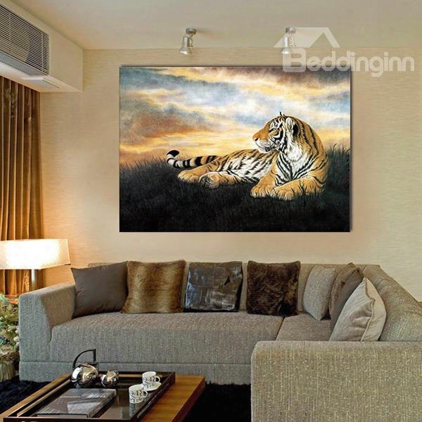 20␔28in Lying Tiger In Lawn Hanging Canvas Waterproof And Eco-friendly Framed Prints