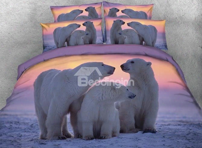 3d A Subdivision Of An Order Of Polar Bear Printed Cotton 4-piece Bedding Sets/duvet Covers