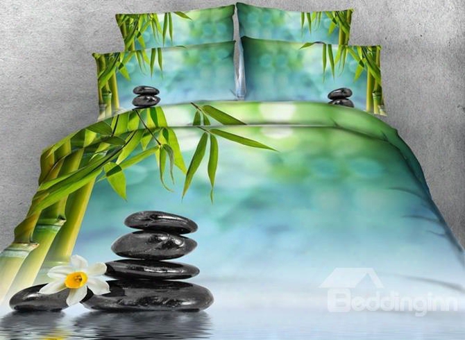 3d Bamboo And Cobblestone Printed 4-piece Bedding Sets/duvet Covers