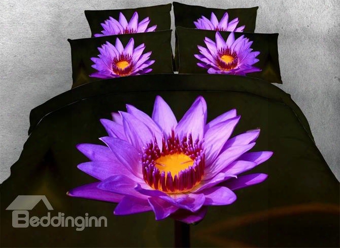 3d Blooming Purple Flower Printed Cotton 4-piece Bedding Sets/duvet Cover