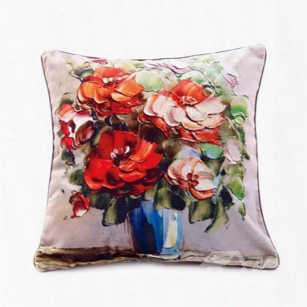 3d Colored Flowers Oil Painting Pattern Throw Pillow Case