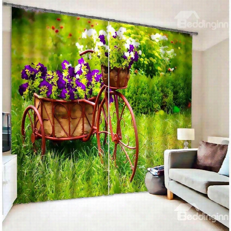 3d Colorful Flowers Print Two Panels Curtain