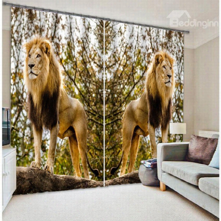 3d Couple Lifelike Lions Printed Animal Style Decoration And Blackout Custom Curtain