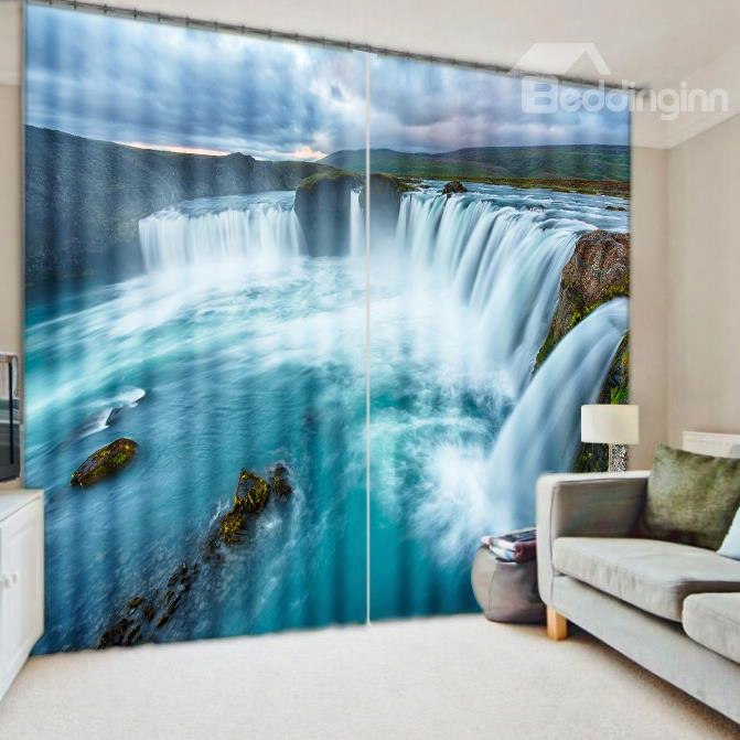 3d Impetuous Waterfall Printed Nature Scenery Thick Polyester Custom Curtain