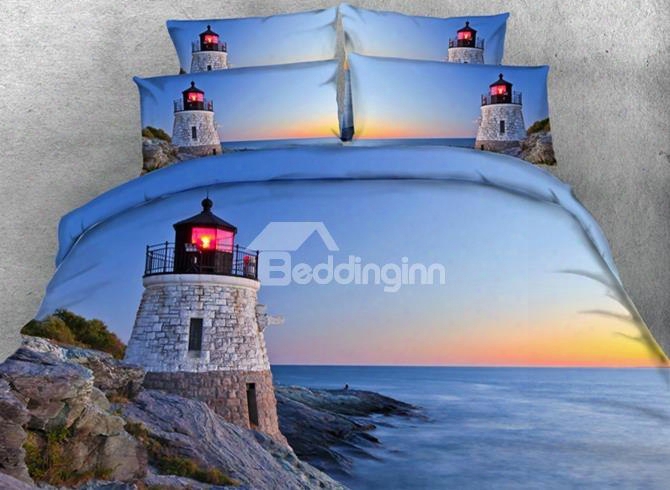 3d Lighthouse Sea Scenery Printed 4-piece Bedding Sets/duvet Covers
