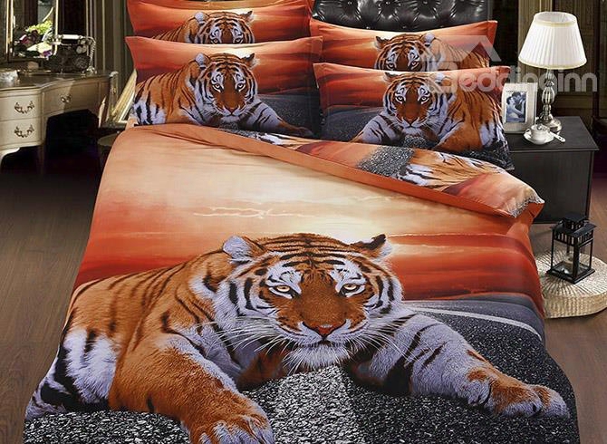 3d Lying Tiger At Dusk Printed Cotton 5-piece Comforter Sets