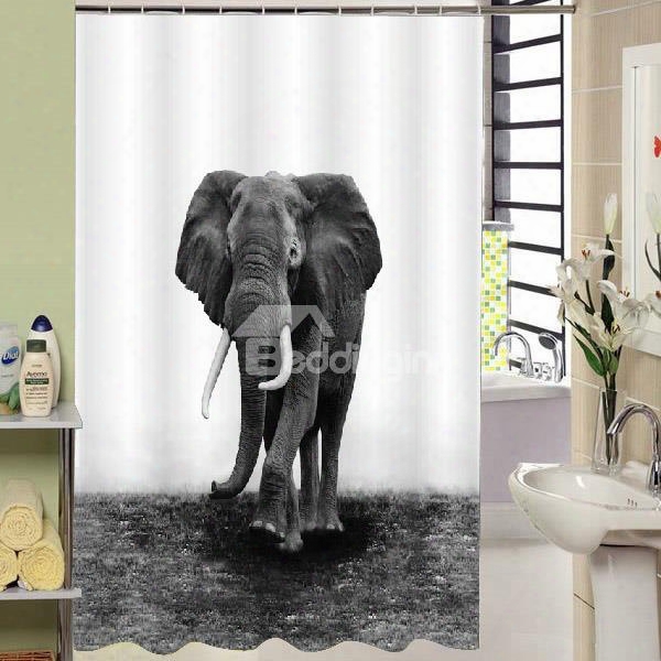 3d Mouldproof Elephant Printed Polyeste Gray Bathroom Shower Curtain