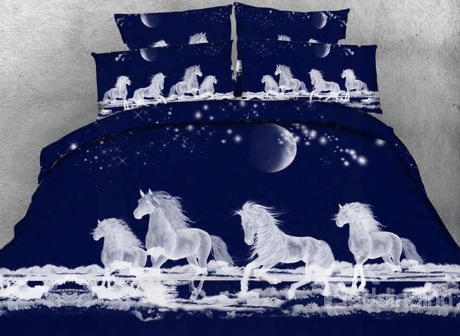 3d Running Horses Under Moonlight Printed 5-piece Comforter Sets