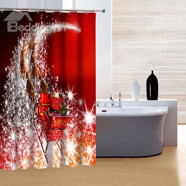 3d Sant Aprinted Polyester Red Bathroom Shower Curtain