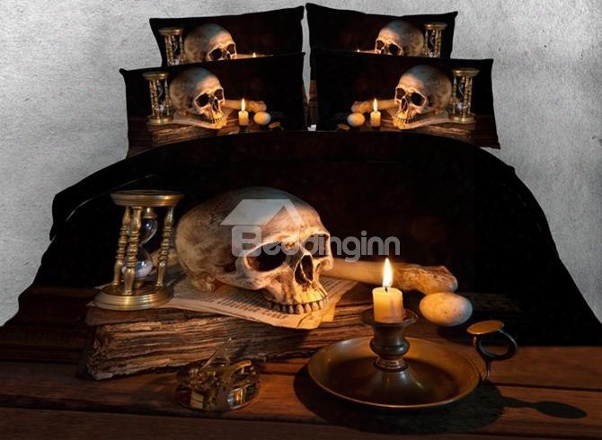 3d Skull And Candle Printed 5-piece Halloween Comforter Sets