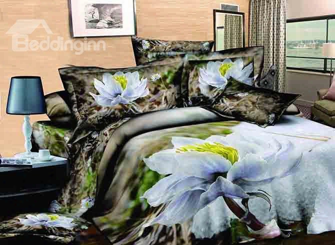 3d Snow Lotus Printed Cotton 4-piece Bedding Sets/duvet Covers
