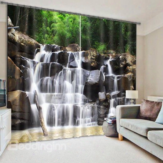 3d Spectacula Watterfall And Green Trees Natural Scenery Printed Decoration Custom Living Room Curtain