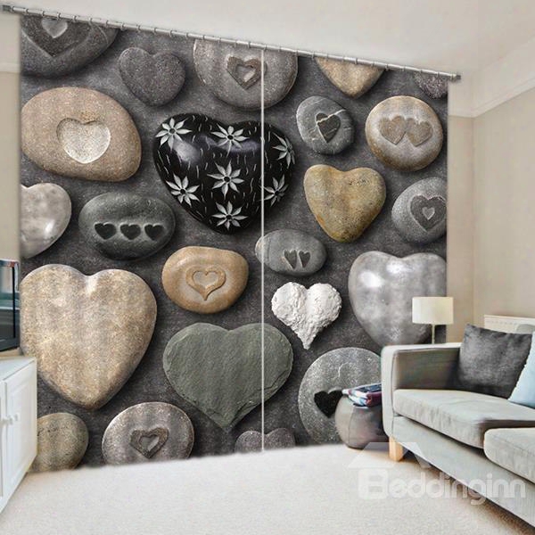 3d Stone Heart-shaped Printsd 2 Panels Living Room And Bedroom Blackout Curtain