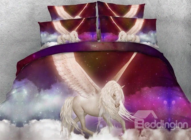 3d White Unicorn With Wings Printed 5-piece Comforter Sets