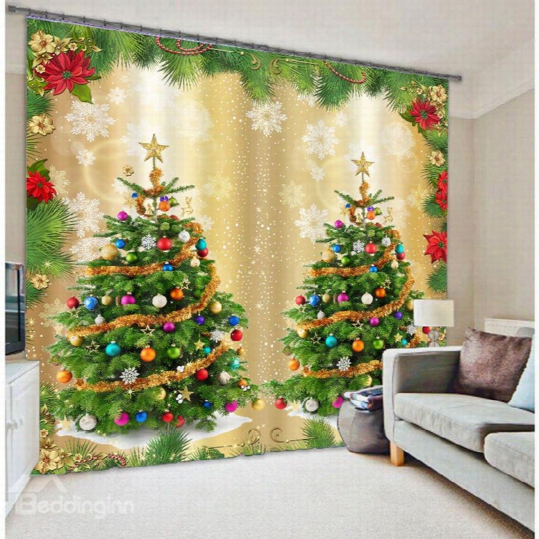 3d Wonderful Christmas Trees Printed Polyester Modern Style Blackout Custom Christmas Curtain