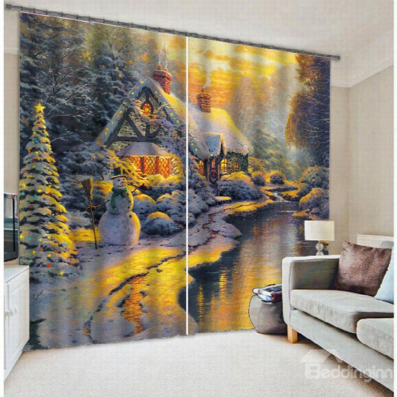 3d Wonderful Snowy Scenery  Printed Natural Style Decoration Custom Living Room Curtain